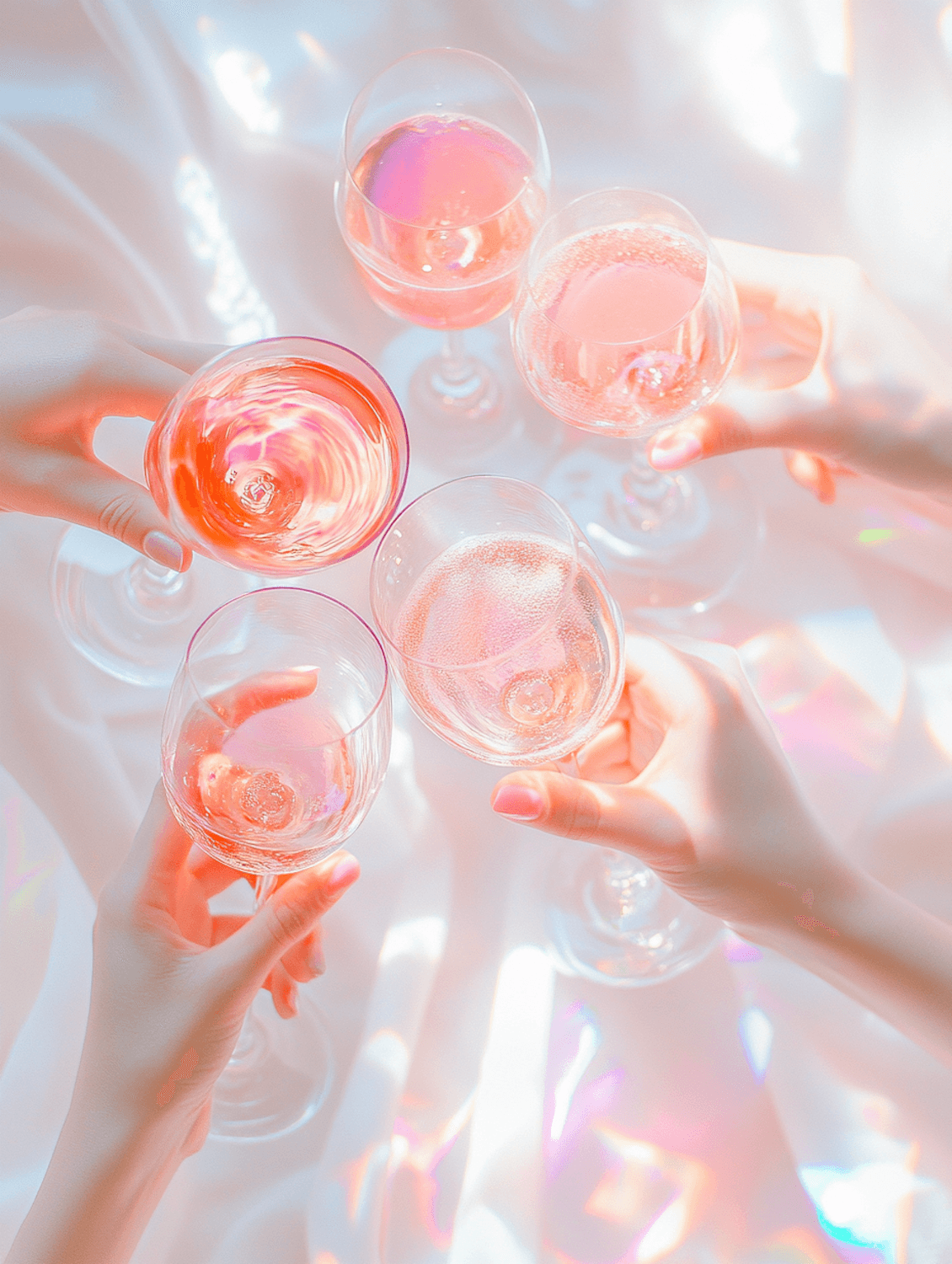 Des amis trinquent avec des verres de vin rosé